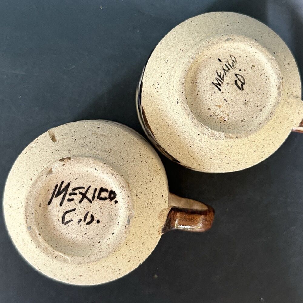 Vintage Mexican Pottery Mugs Set of 4 Tonala Style Hand Painted Stoneware Cups - Picture 8 of 16